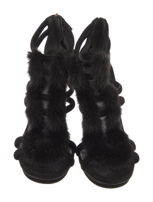 Gucci Suede Fur Trim Sandals