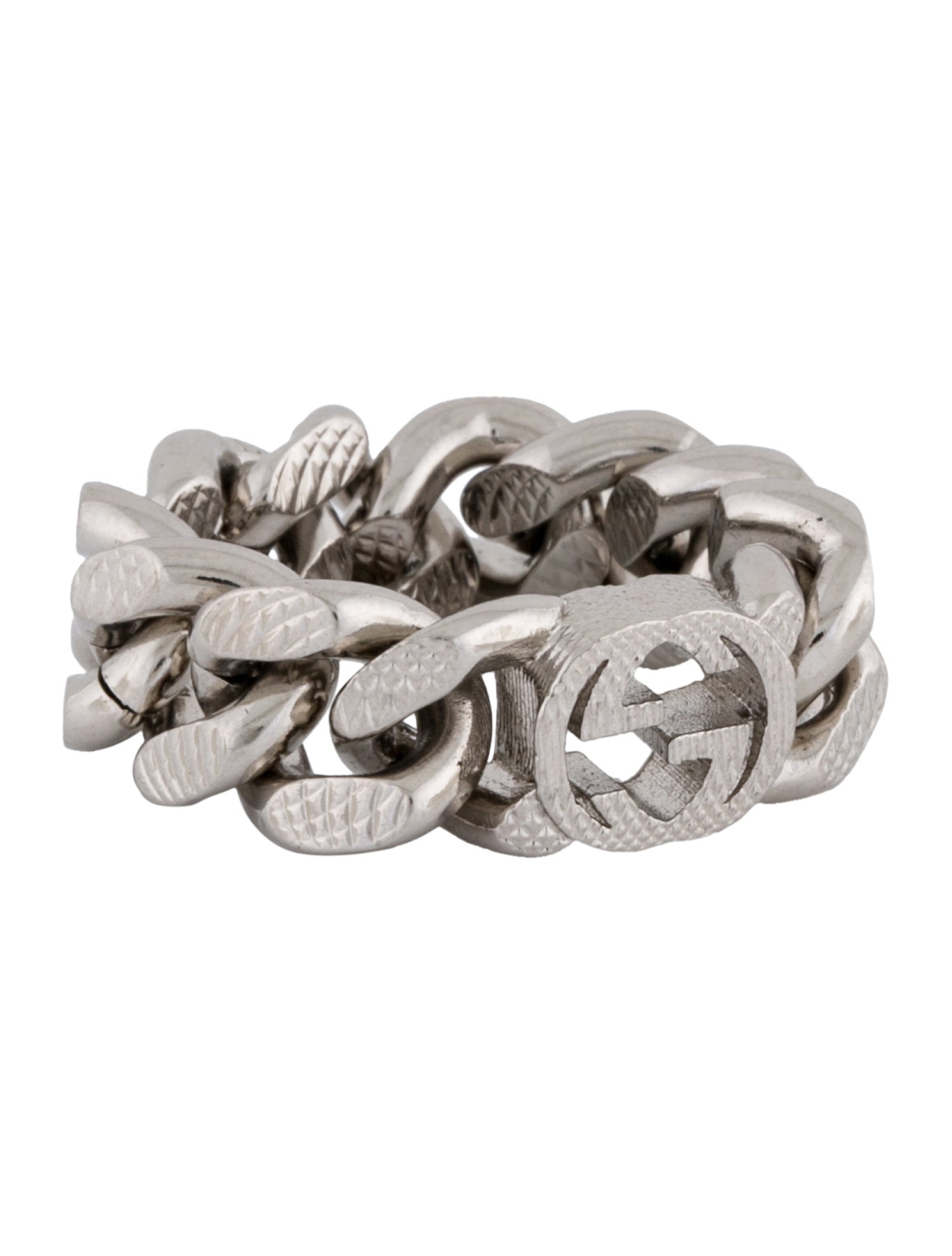 【GUCCI】Interlocking G Gourmette Chain Ring SILVER GUCCI- Sterling Silver & Enamel Gourmette Chain Ring, Gucci