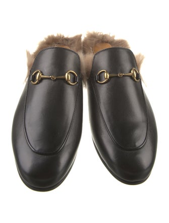 Gucci Leather Fur Trim Mules