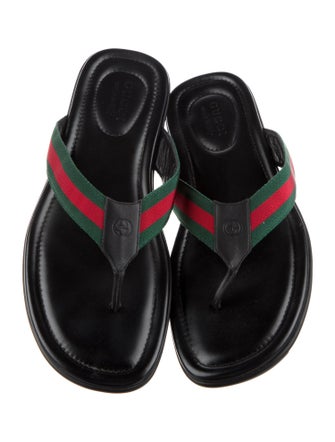 Gucci Web Accent Leather Flip Flops
