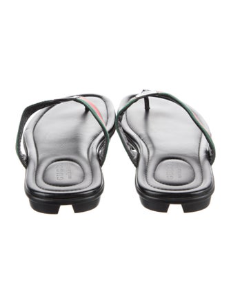 Gucci Web Accent Leather Flip Flops