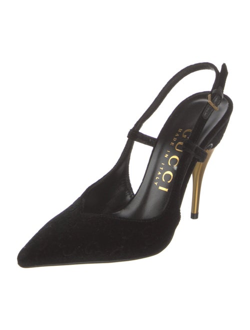 Gucci Velvet Leather Trim Embellishment Slingback Pumps