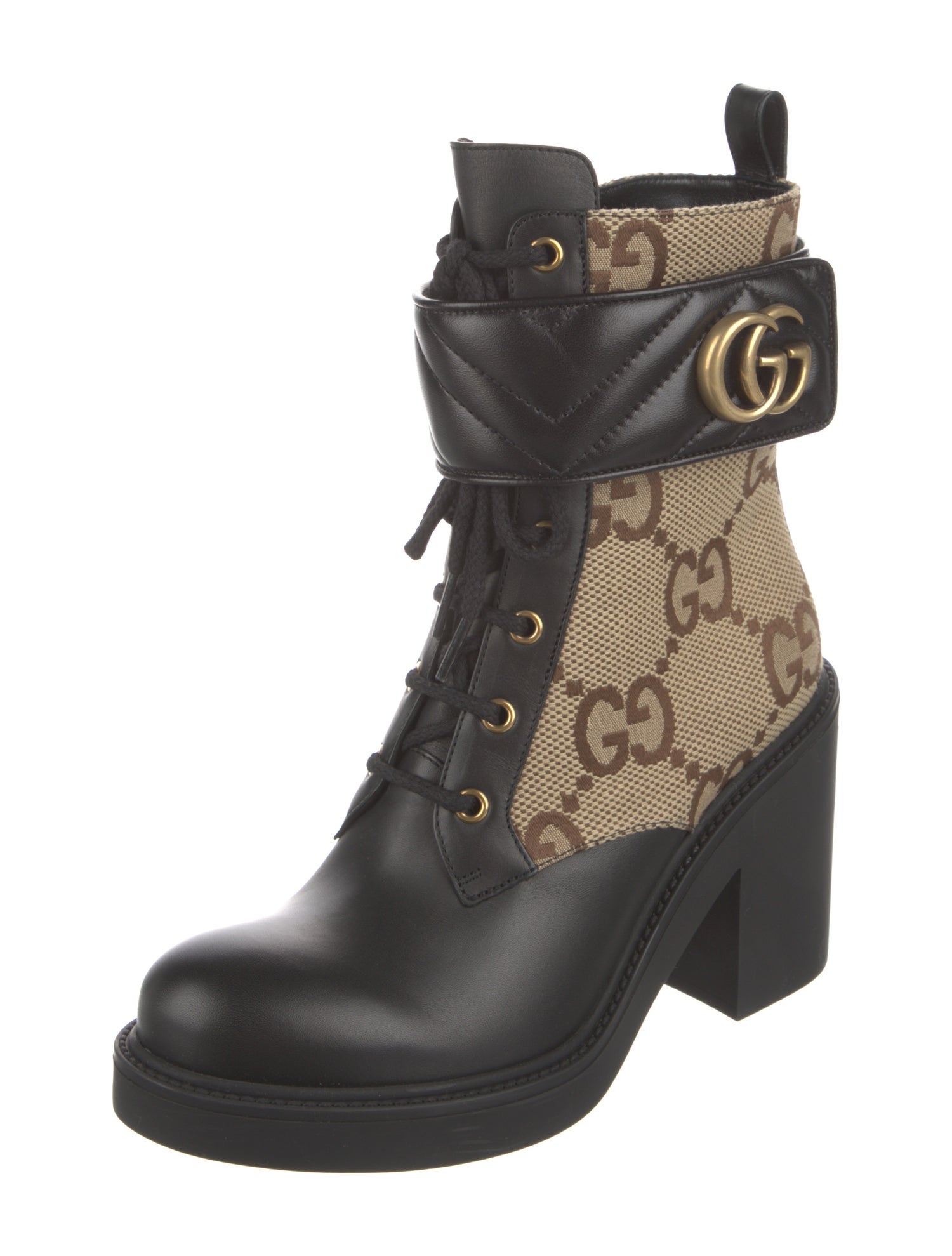 Gucci Double G Logo Canvas Combat Boots