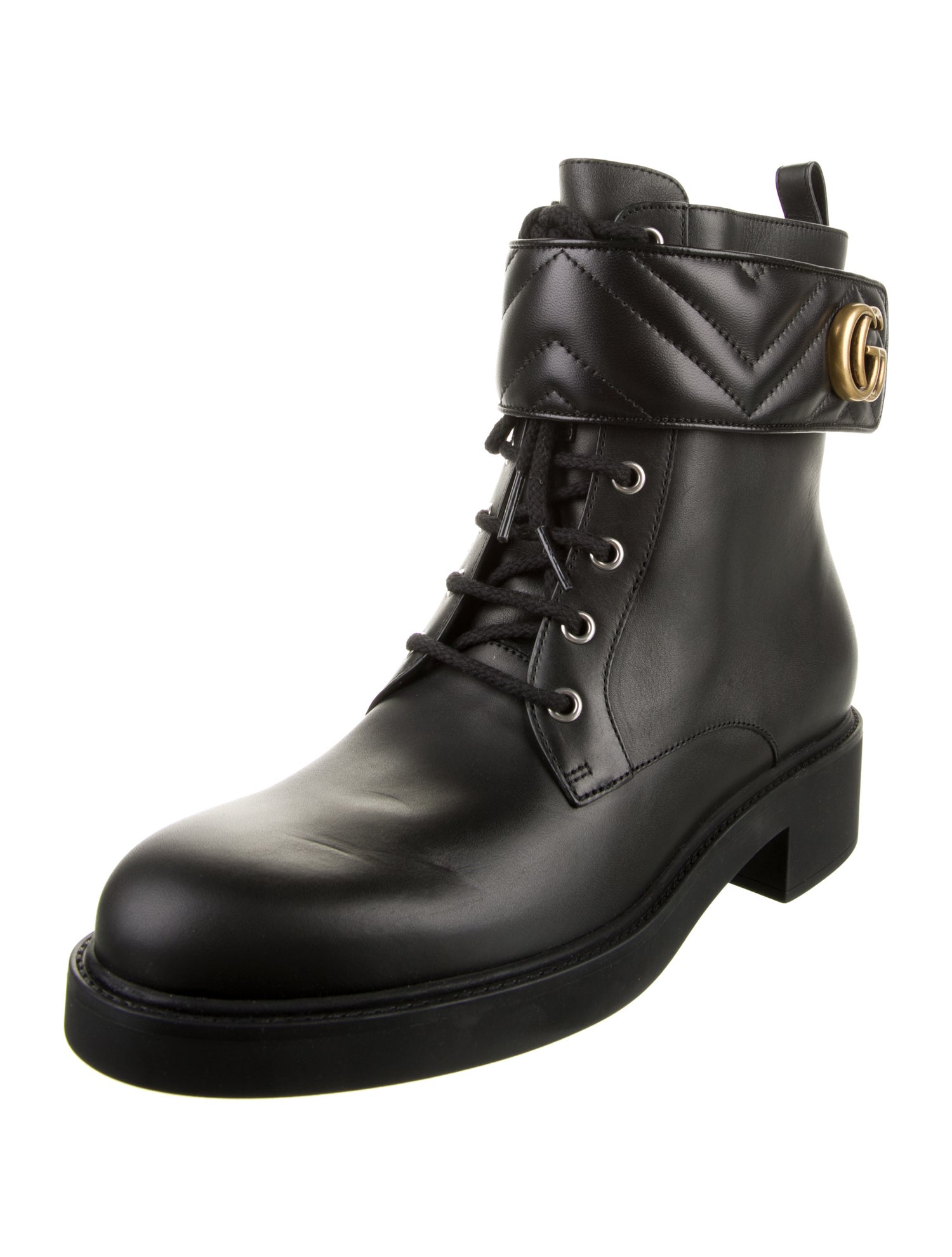 Gucci Double G Logo Leather Combat Boots