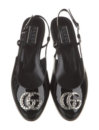 Gucci Double G Logo Patent Leather Slingback Flats