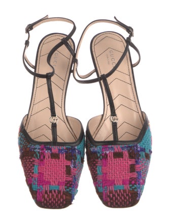 Gucci Double G Logo Tweed T-Strap Pumps