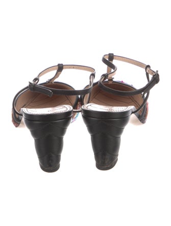 Gucci Double G Logo Tweed T-Strap Pumps