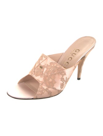 Gucci Leather Lace Trim Embellishment Slides