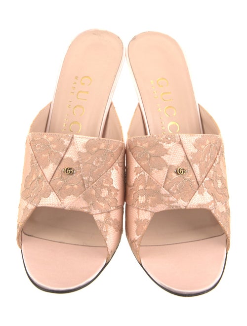 Gucci Leather Lace Trim Embellishment Slides