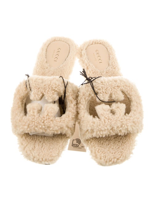 Gucci Interlocking G Logo Shearling Slides