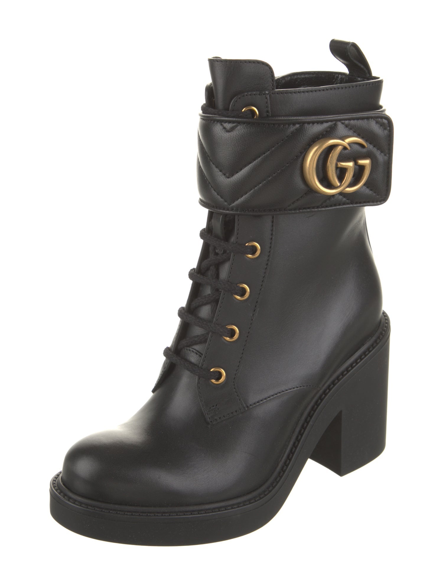 Gucci Double G Logo Leather Combat Boots