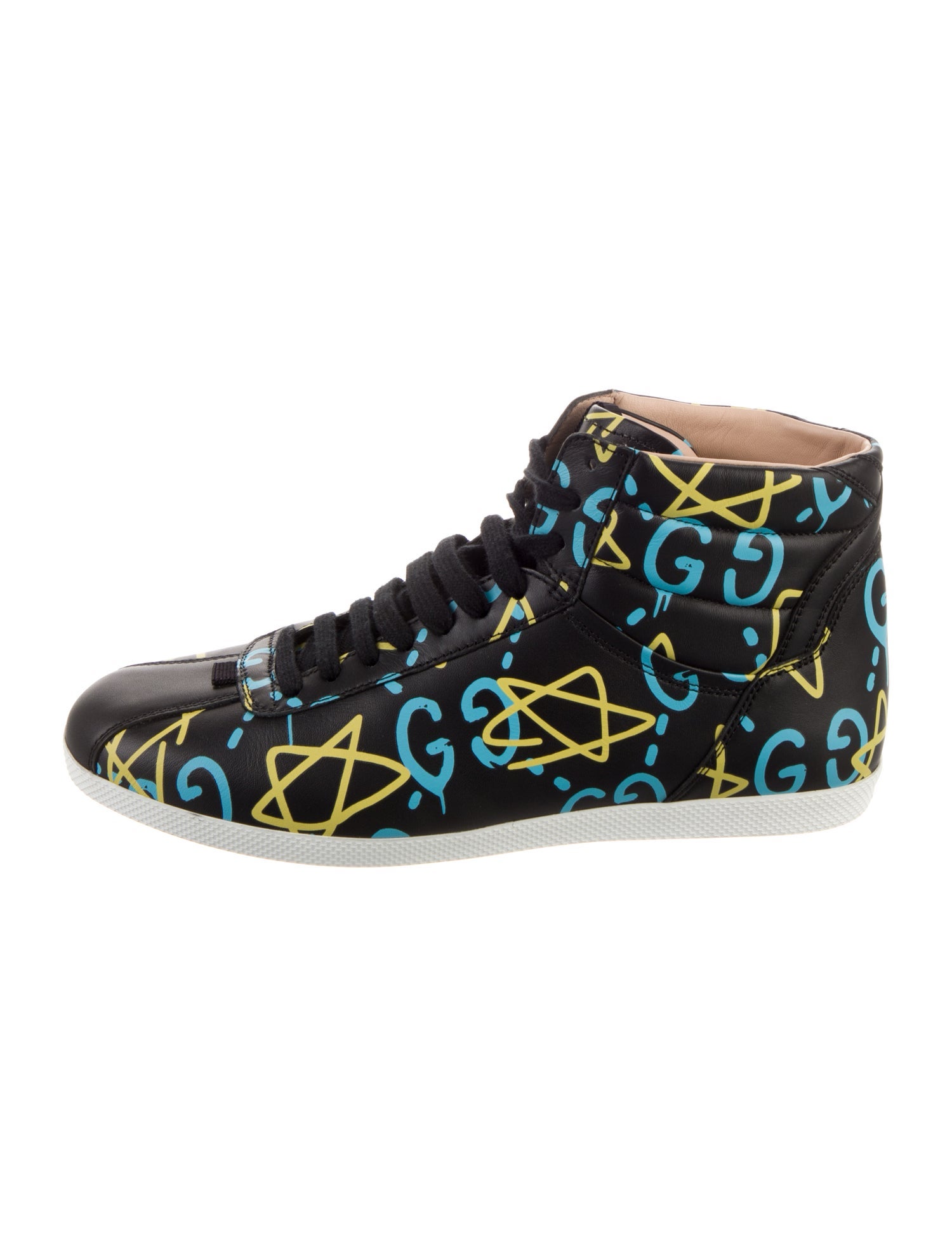 Gucci GG Graffiti Leather Sneakers - Black Sneakers, Shoes