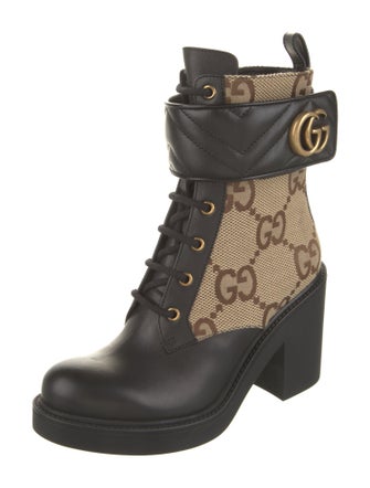 Gucci Leather Printed Combat Boots