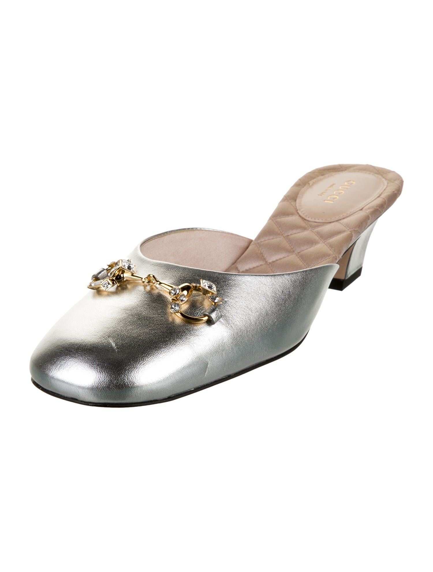 Gucci Leather Crystal Embellishments Mules