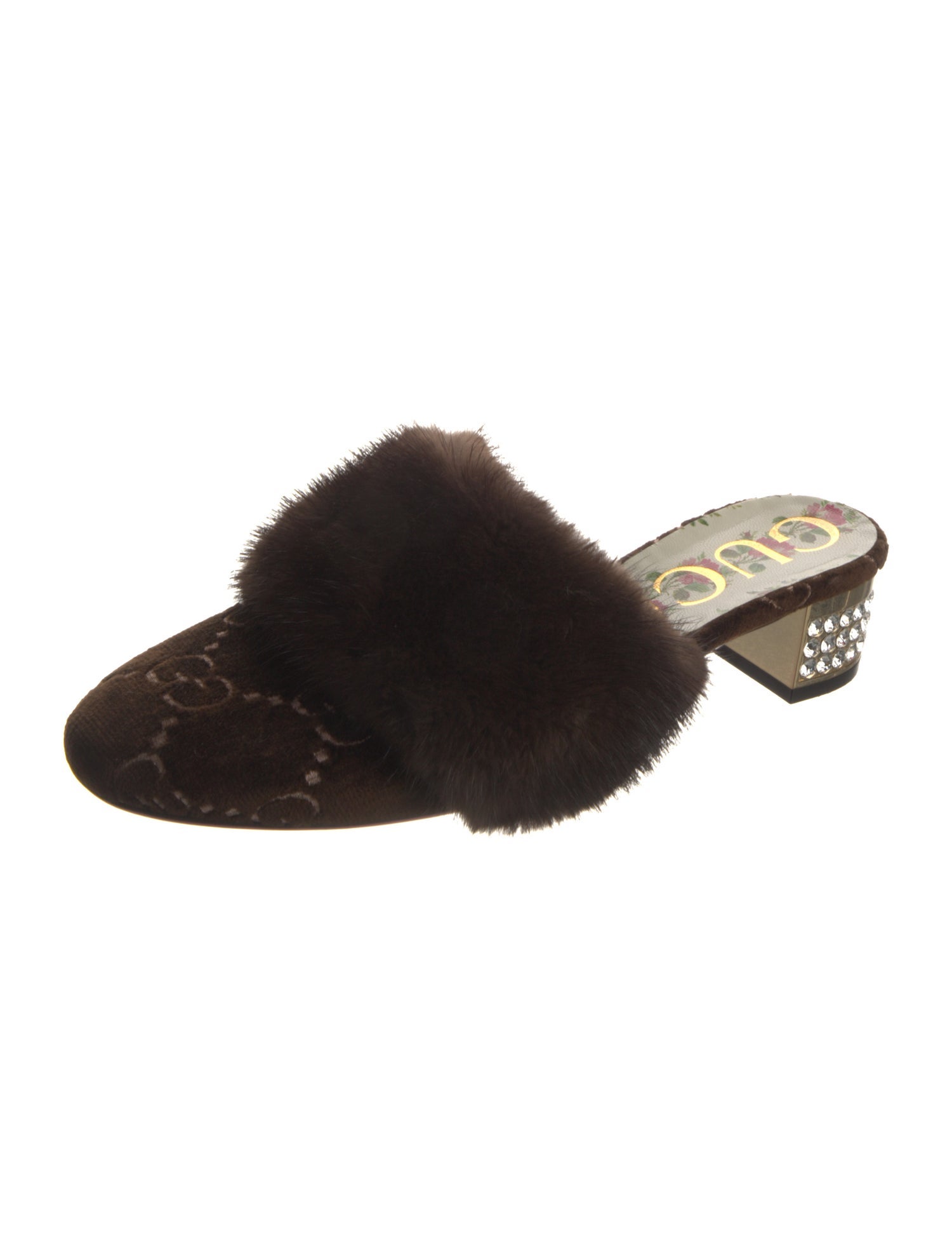 Gucci Velvet Crystal Embellishments Mules