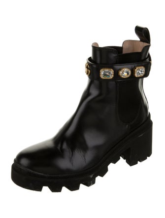 Gucci Double G Logo Leather Combat Boots
