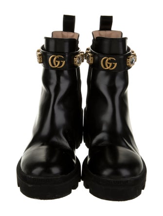 Gucci Double G Logo Leather Combat Boots