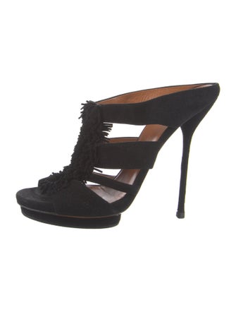 Gucci Suede Fringe Trim Accent Slides