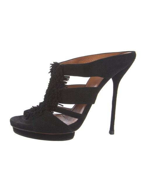 Gucci Suede Fringe Trim Accent Slides