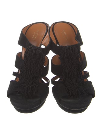 Gucci Suede Fringe Trim Accent Slides