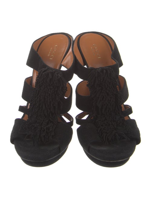 Gucci Suede Fringe Trim Accent Slides