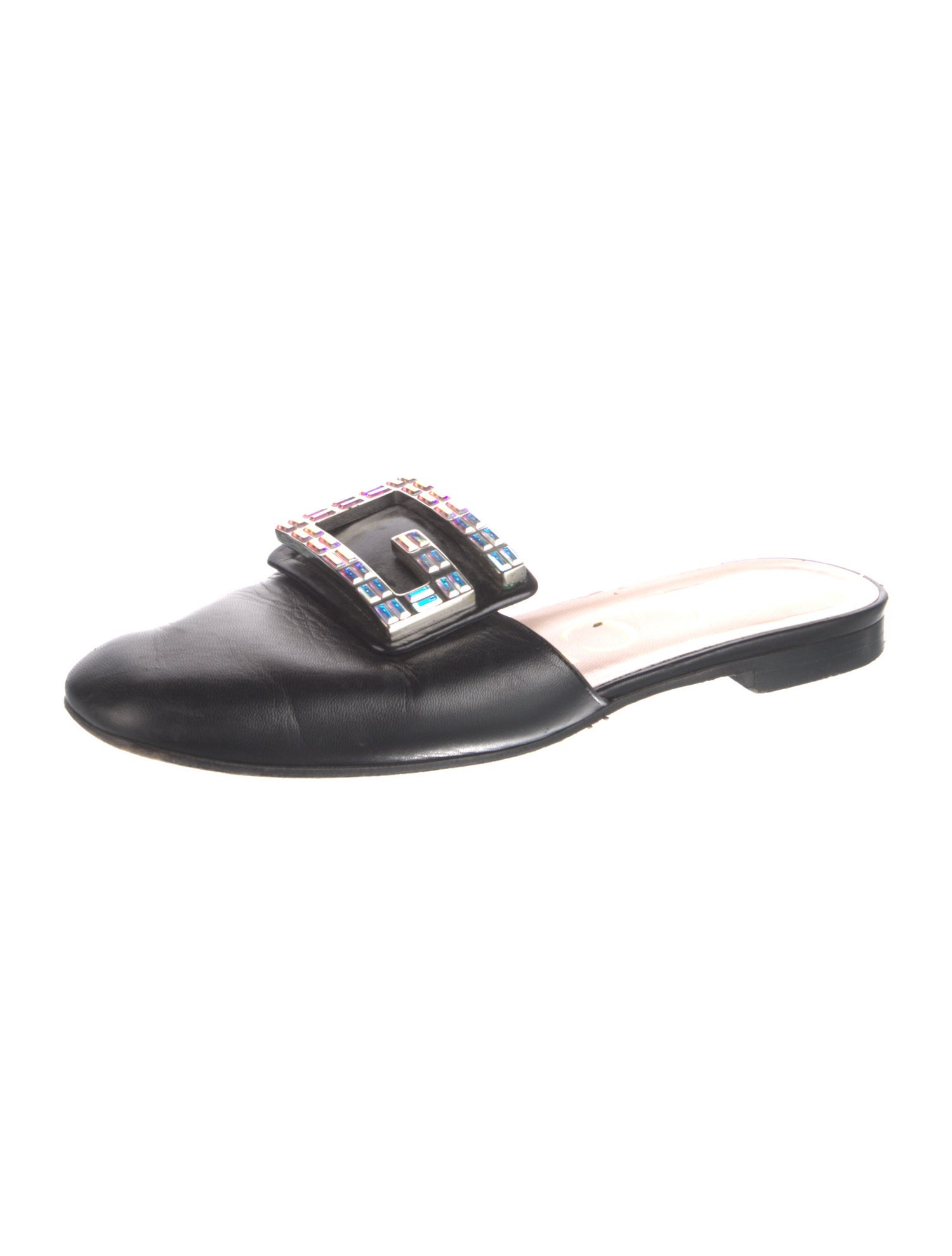 Gucci Leather Crystal Embellishments Mules