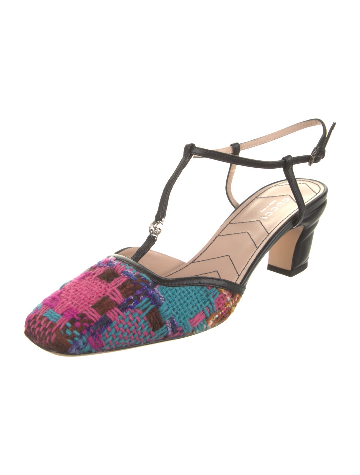 Gucci Tweed Printed T-Strap Pumps w/ Tags