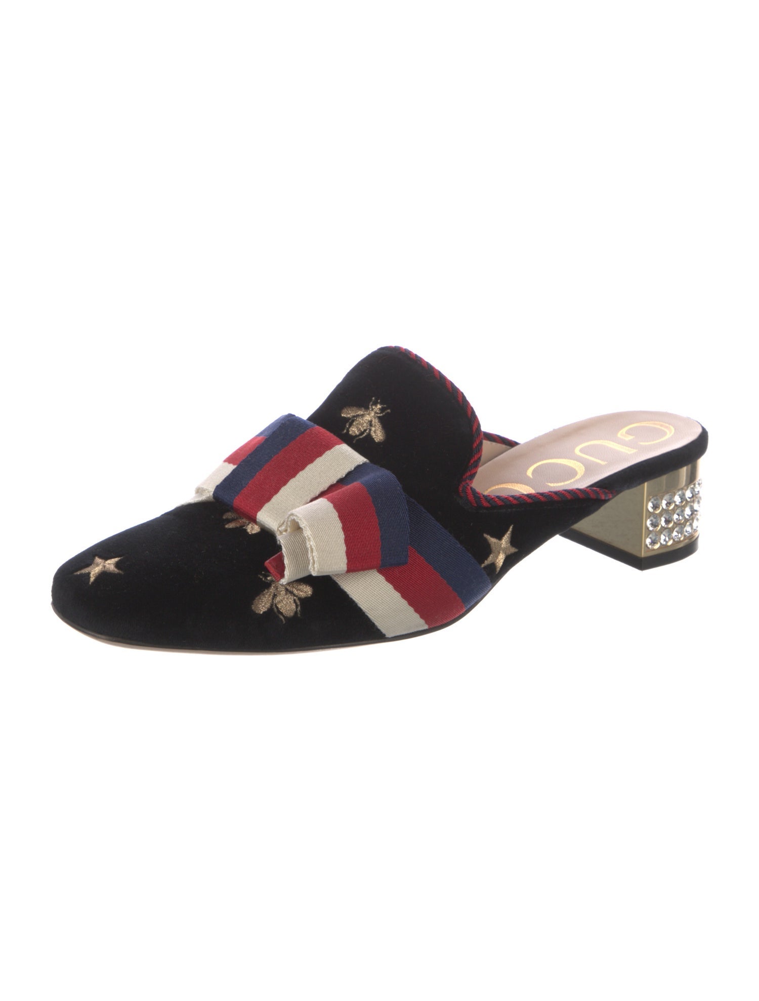 Gucci Sylvie Web Accent Velvet Mules