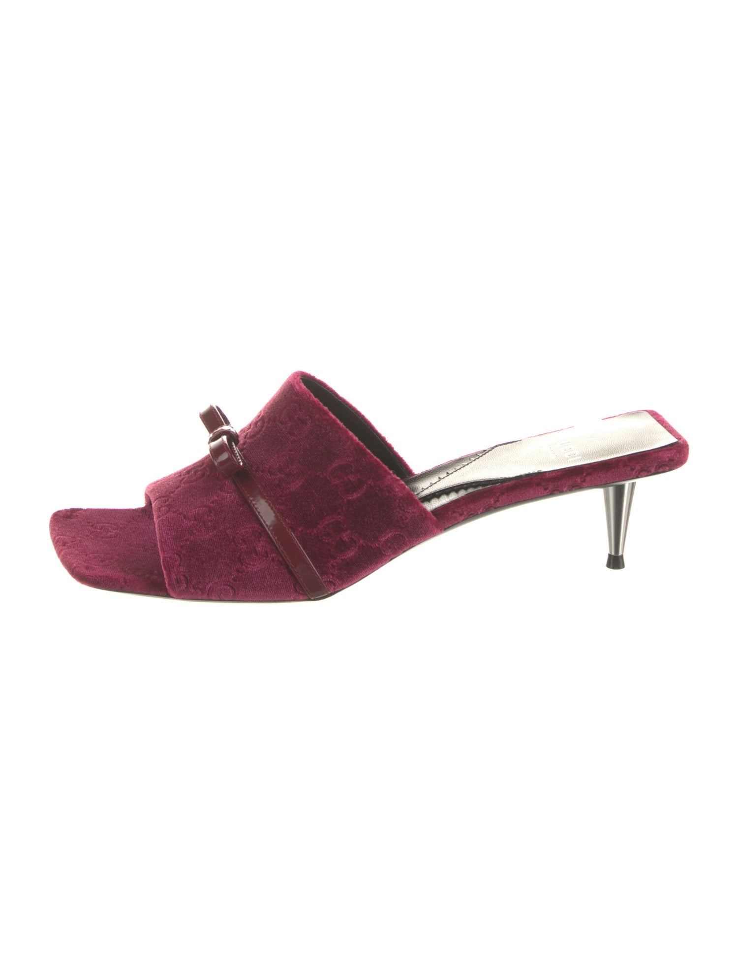 Gucci Velvet Leather Trim Embellishment Slides