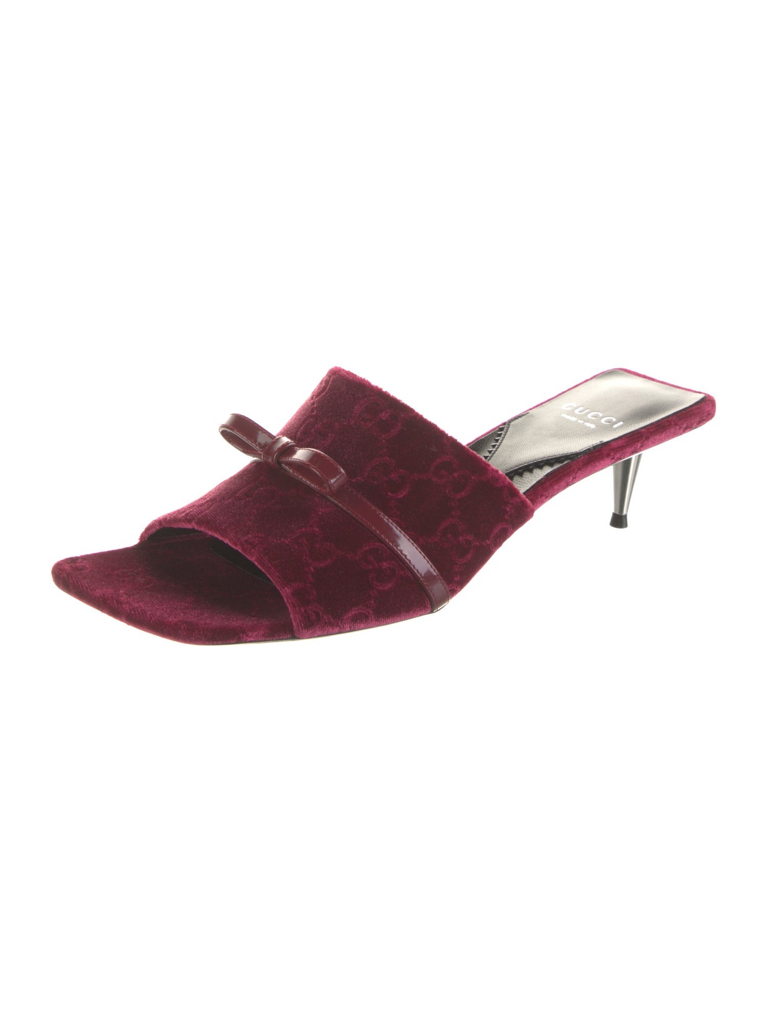 Gucci Velvet Leather Trim Embellishment Slides