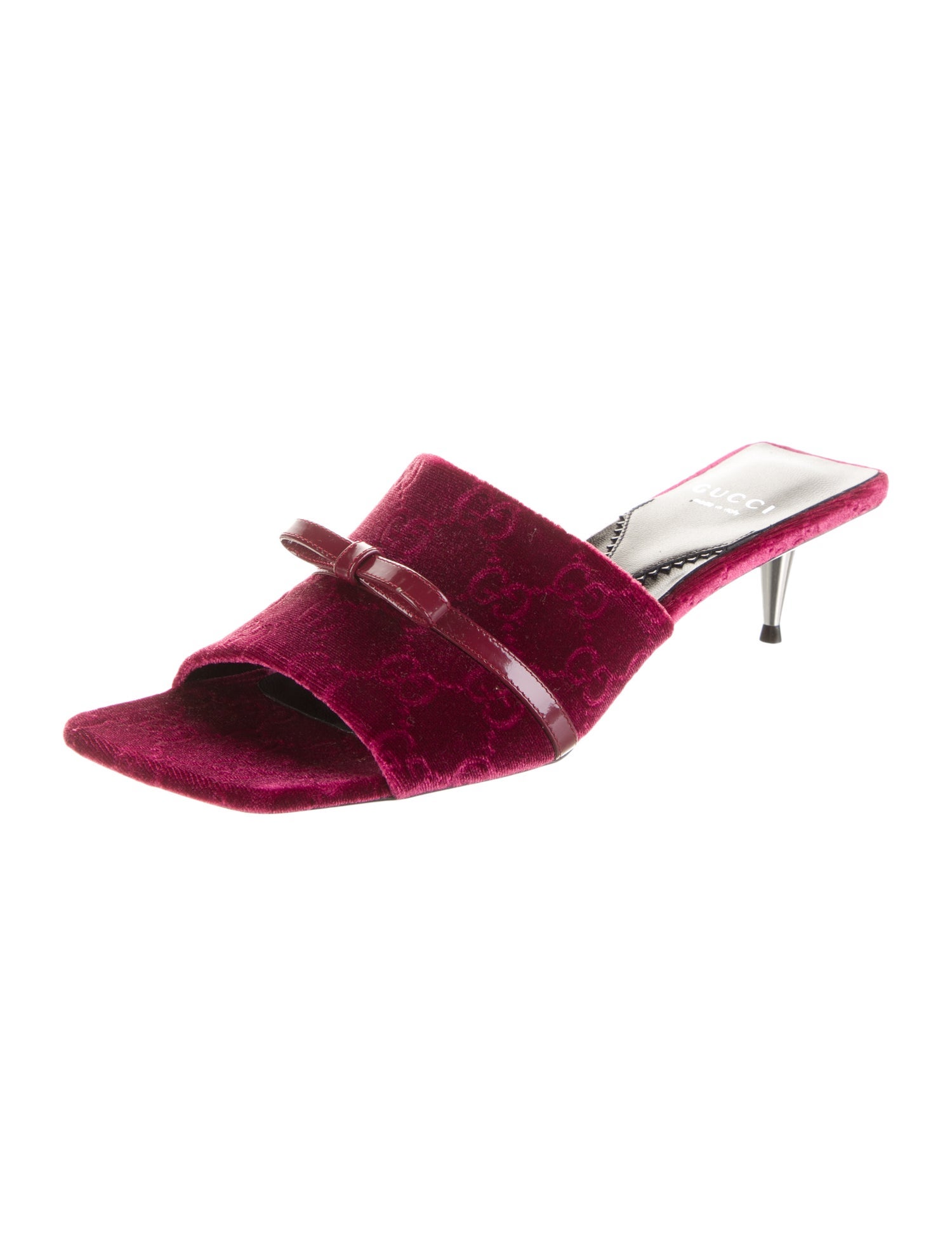 Gucci Velvet Leather Trim Embellishment Slides