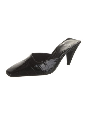 Gucci Interlocking G Logo Embossed Leather Mules