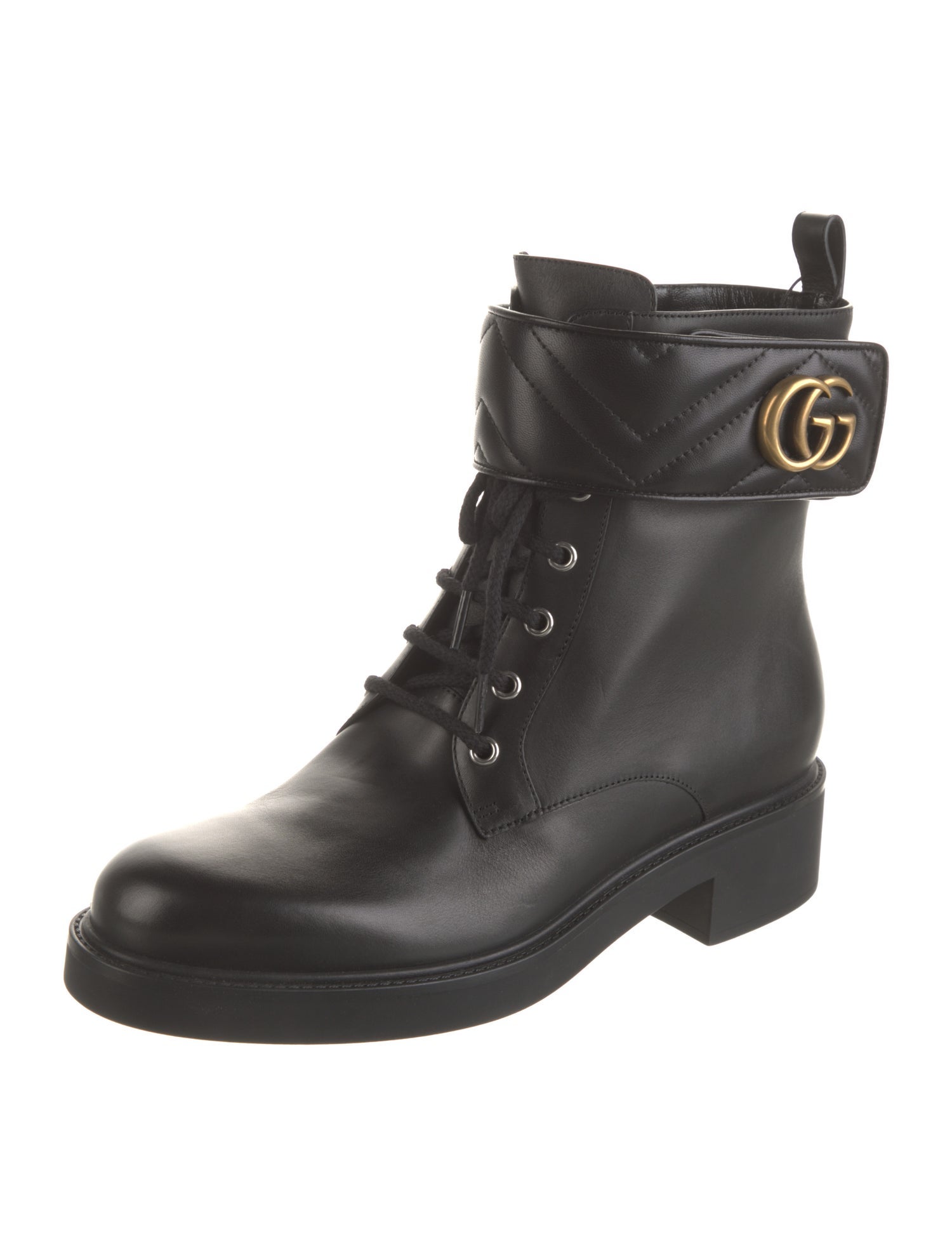Gucci Double G Logo Leather Combat Boots