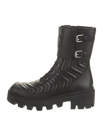 Gucci Double G Logo Leather Combat Boots