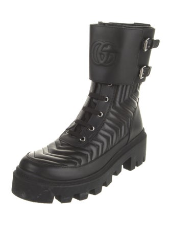 Gucci Double G Logo Leather Combat Boots