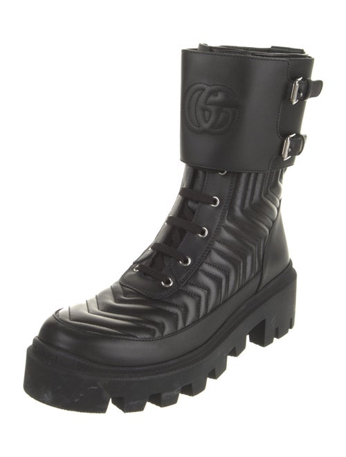 Gucci Double G Logo Leather Combat Boots