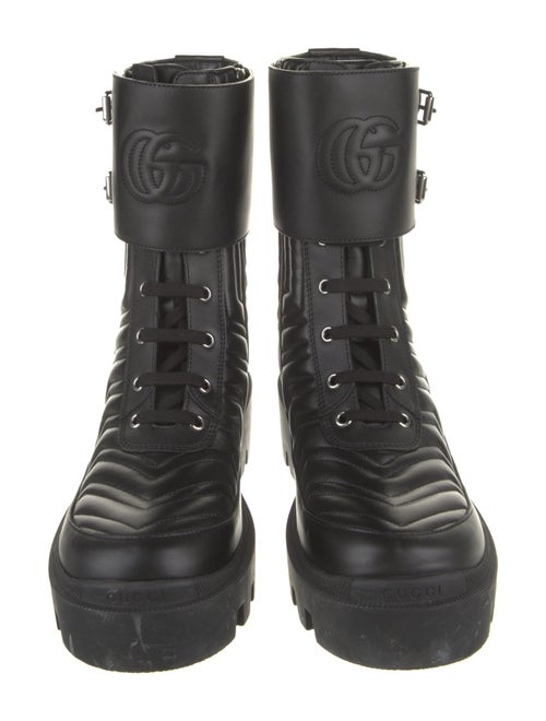 Gucci Double G Logo Leather Combat Boots