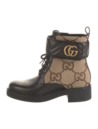 Gucci Double G Logo Canvas Combat Boots