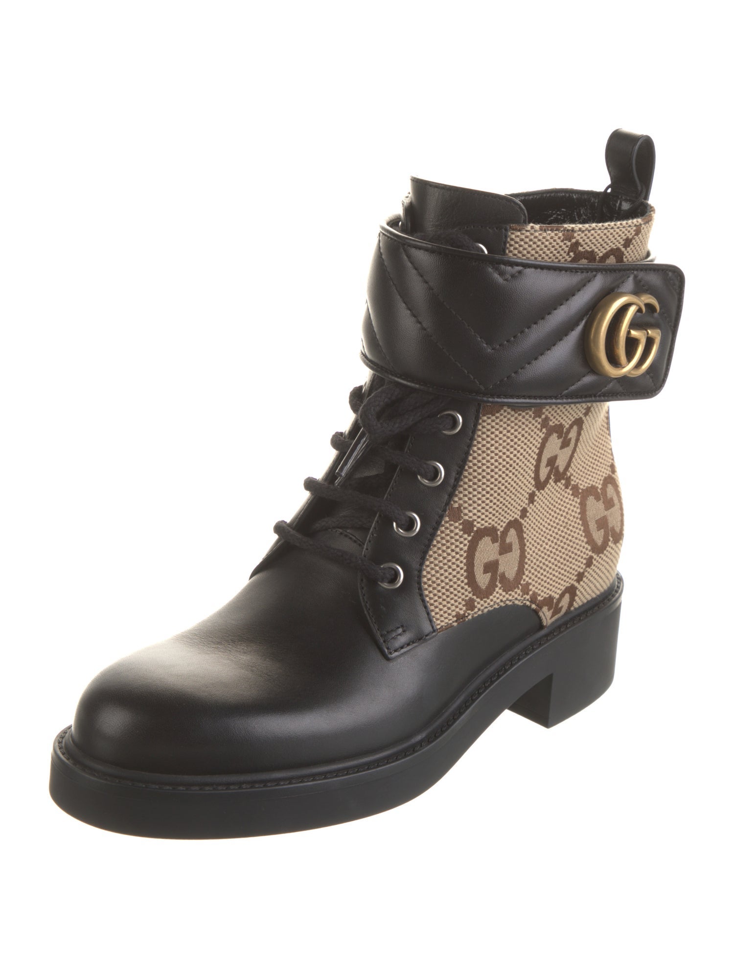Gucci Double G Logo Canvas Combat Boots