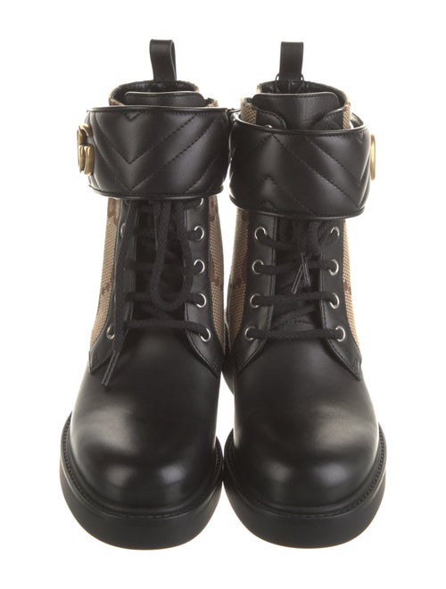 Gucci Double G Logo Canvas Combat Boots