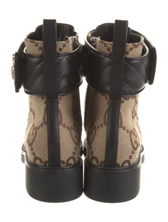 Gucci Double G Logo Canvas Combat Boots