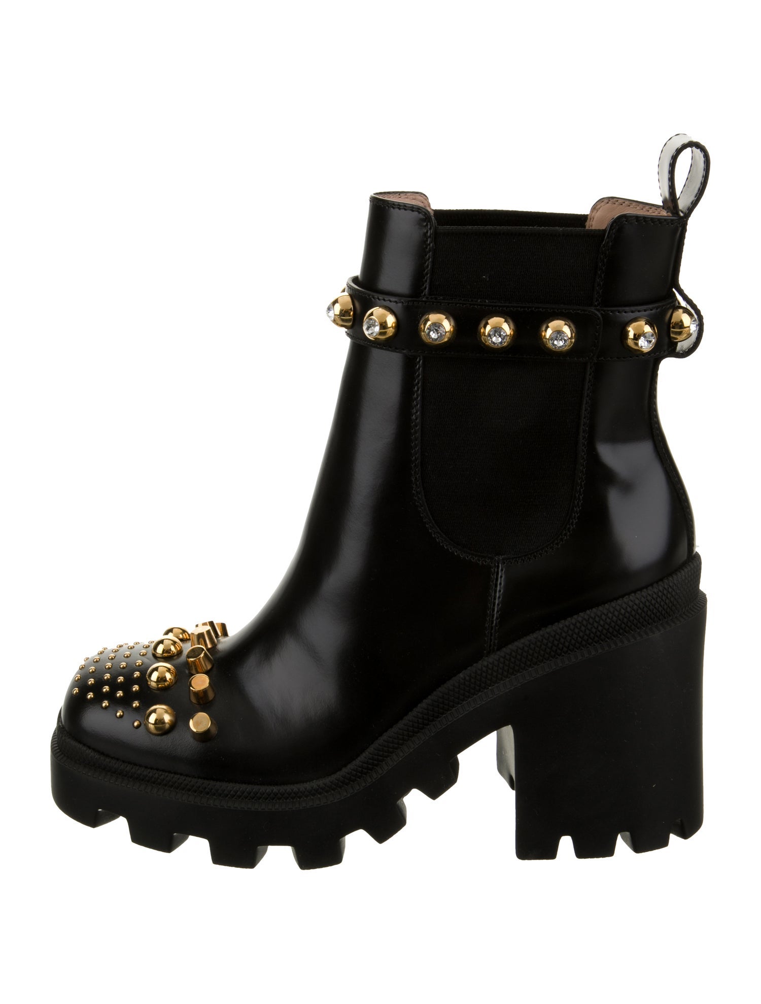 Gucci Leather Crystal Embellishments Boots
