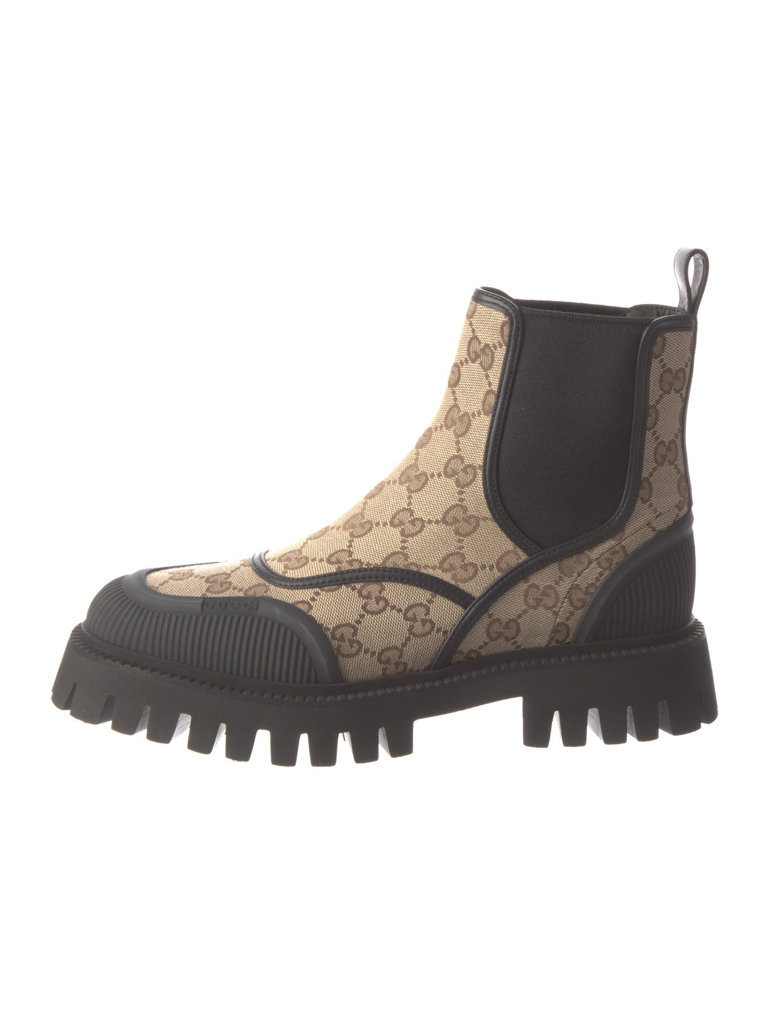 Gucci GG Canvas Leather Trim Embellishment Chelsea Boots