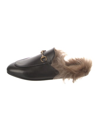 Gucci Leather Fur Trim Mules