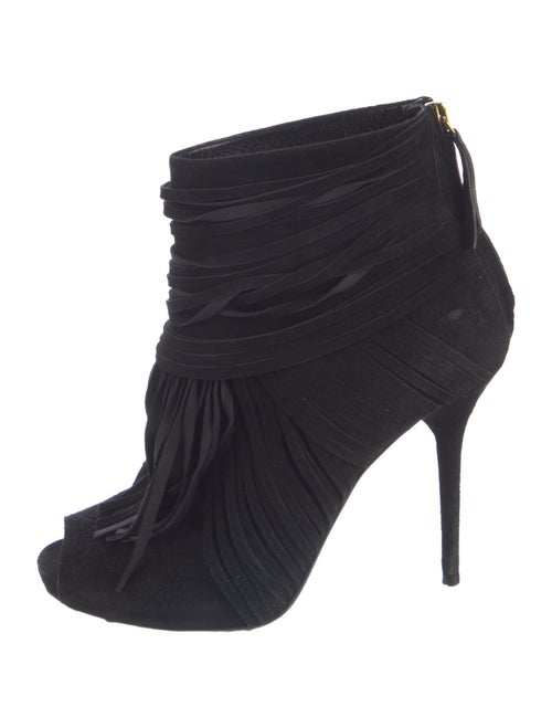 Gucci Suede Fringe Trim Accent Lace-Up Boots