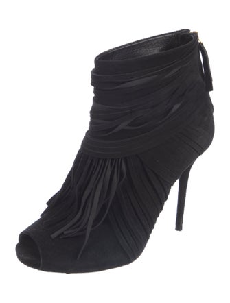 Gucci Suede Fringe Trim Accent Lace-Up Boots