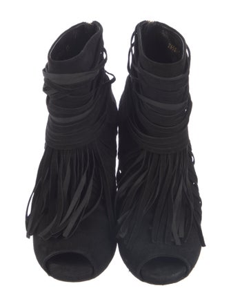 Gucci Suede Fringe Trim Accent Lace-Up Boots