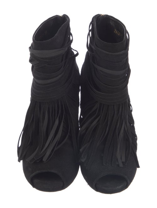 Gucci Suede Fringe Trim Accent Lace-Up Boots