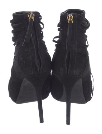 Gucci Suede Fringe Trim Accent Lace-Up Boots