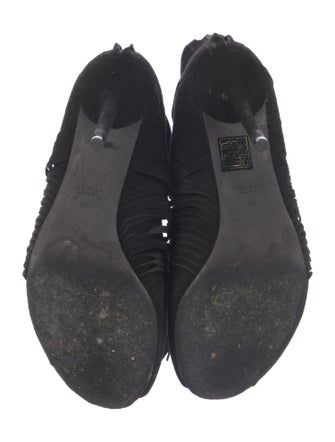 Gucci Suede Fringe Trim Accent Lace-Up Boots